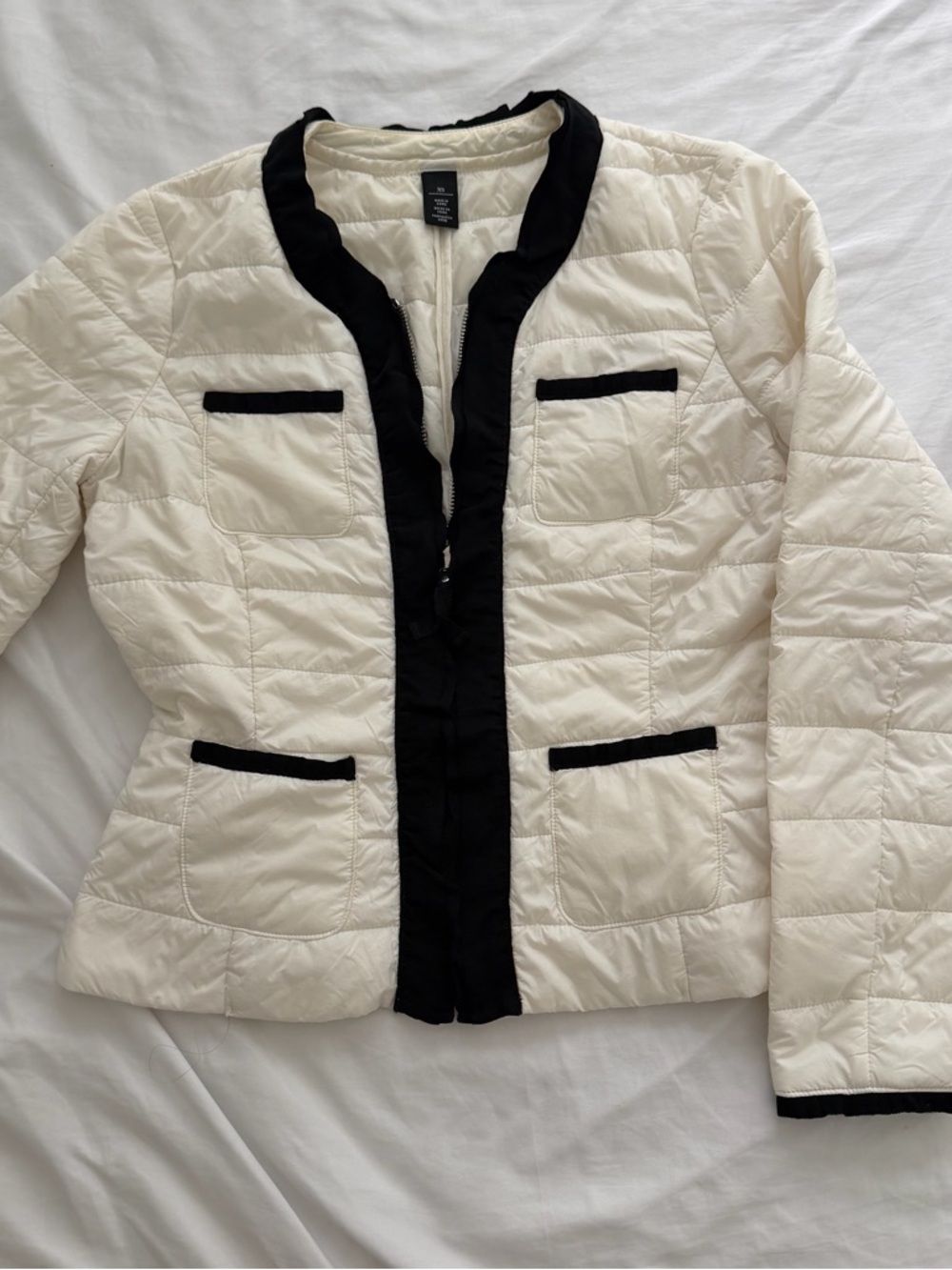 Cream Quilted Puffer Jacket with Black Trim - Picture 2 of 4